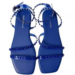 NWT Marc Fisher Fonoo Flat Square Toe Sandals Plastic Jelly Straps Gems Sz 8.5